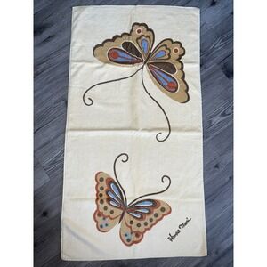 Vintage Hanae Mori Butterfly Bath Towel Cream Brown Martex 1970's USA